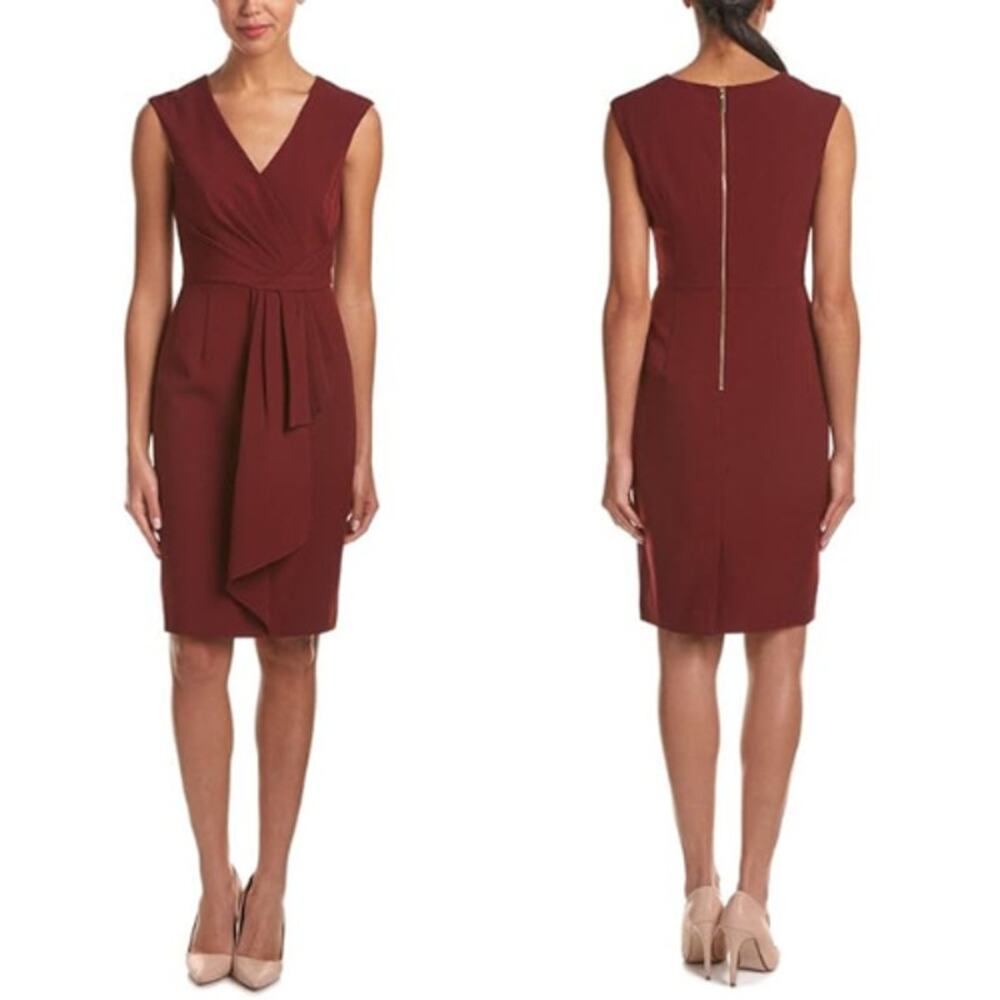 NWT Womens Adrianna Papell Draped Surplice Neckline Sheath Dress Marsala Size 10